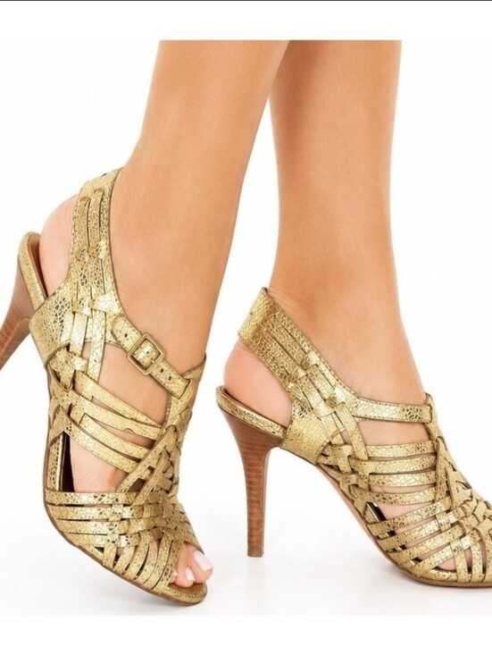 Tory Burch Shoes - Tory Burch Gold Woven Strappy Women's Sandals 3" Heels, 7M
